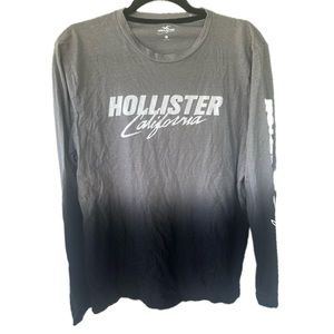 Hollister NWOT 100% Cotton Logo Graphic Ombre Long Sleeve Crew Neck Shirt Gray L